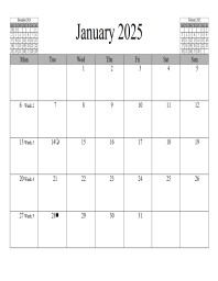 Printable Calendar January 2025